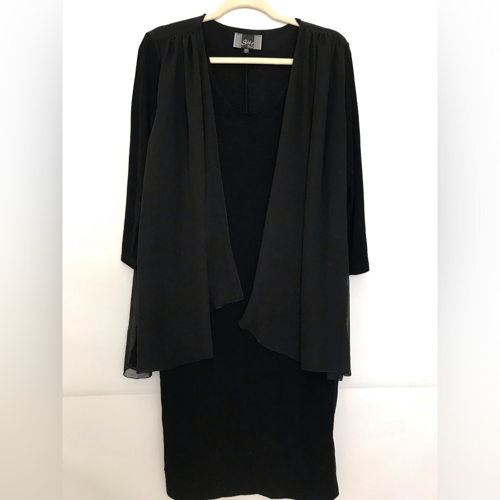 Vintage Slinky Elegant Black Dress with Sheer Overlay Size L